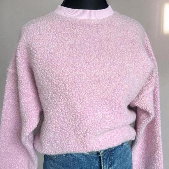 Outdoor Voices Wool Baby Pink Sherpa Fleece Pastel Crewneck Sweatshirt S - Picture 2 of 7